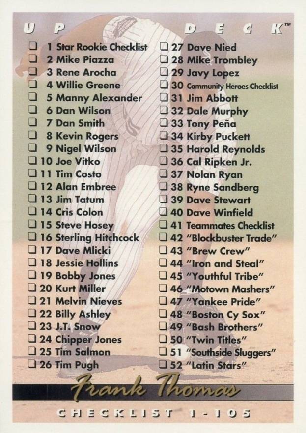 1993 Upper Deck Checklist 1-105 #105 Baseball Card