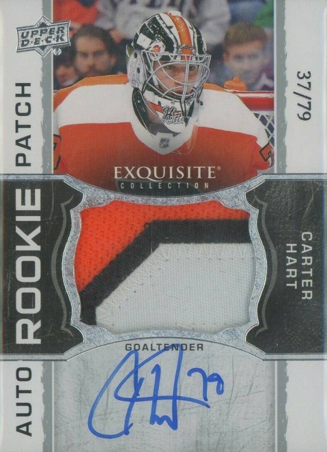 2018 Upper Deck the Cup Exquisite Collection Rookie Auto Patch Jumbo Carter Hart #EC-CH Hockey Card