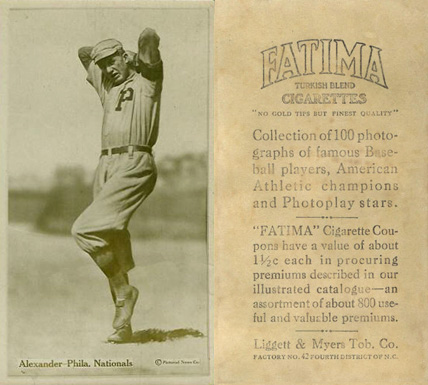 1914 Fatima Player Cards Grover Alexander # Baseball Card