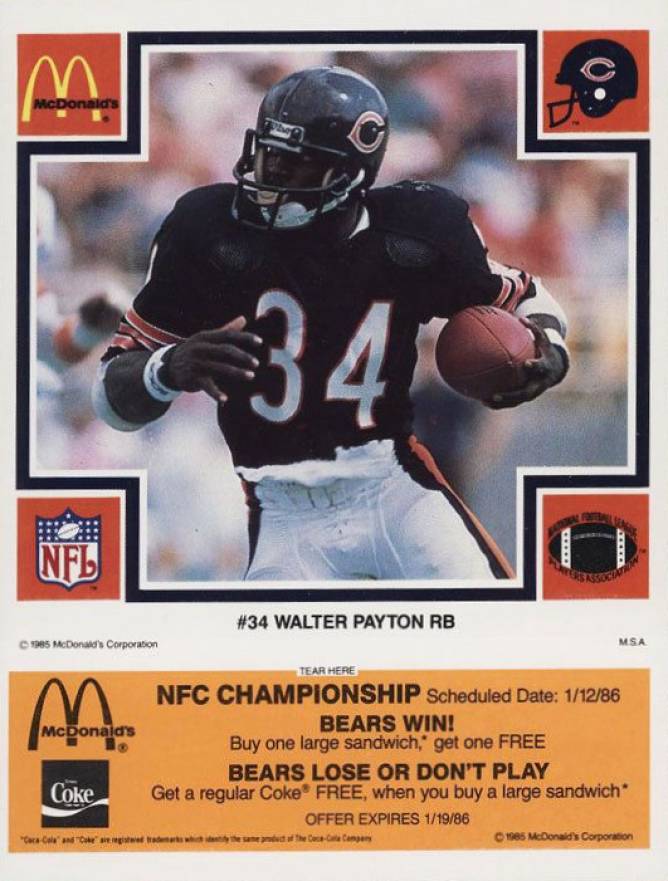 1985 McDonald's Bears Walter Payton #34 Football Card