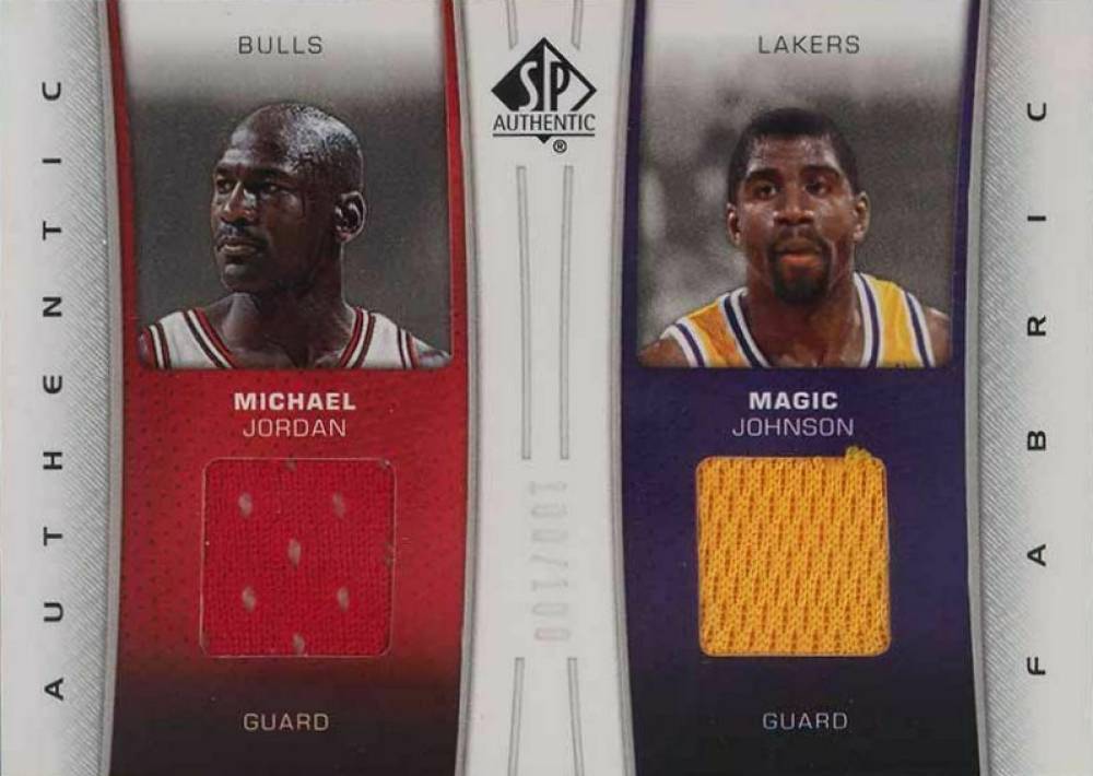 2006 SP Authentic Fabrics Dual Magic Johnson/Michael Jordan #DF-MM Basketball Card