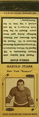 1936 Matchbook Harold Starr # Hockey Card