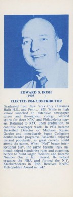 1968 Hall Of Fame Bookmarks Edward Irish # Basketball Card