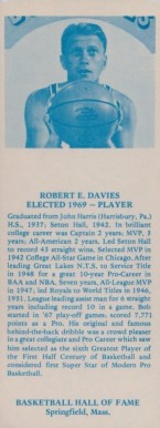 1968 Hall Of Fame Bookmarks Bob Davies # Basketball Card