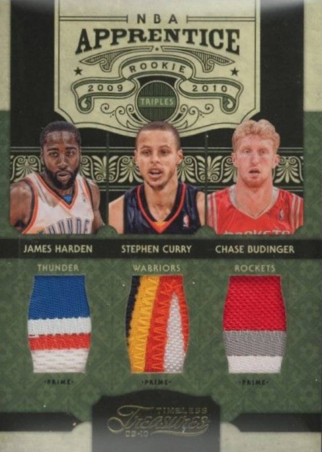 2009 Panini Timeless Treasures NBA Apprentice Triple Materials Chase Budinger/James Harden/Stephen Curry #9 Basketball Card