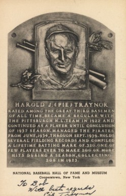 1946 Albertype HOF Plaque Autographed Pie Traynor # Baseball Card