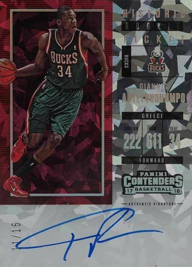 2017 Panini Contenders Historic Rookie Ticket Autographs Giannis Antetokounmpo #HRTGA Basketball Card