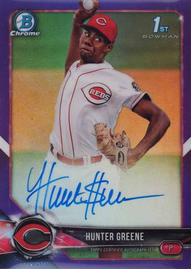 2018 Bowman Chrome Prospects Autographs Hunter Greene #CPAHG Baseball Card